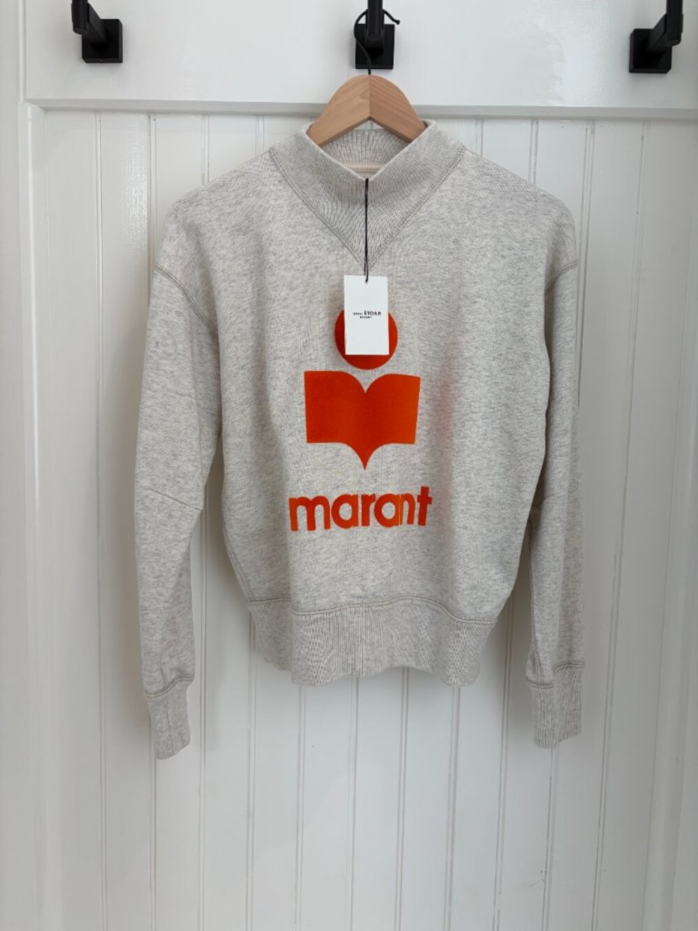 Isabel Marant Etoile Moby Mock Neck Logo Sweatshirt Ecru Orange 34 XS NWT